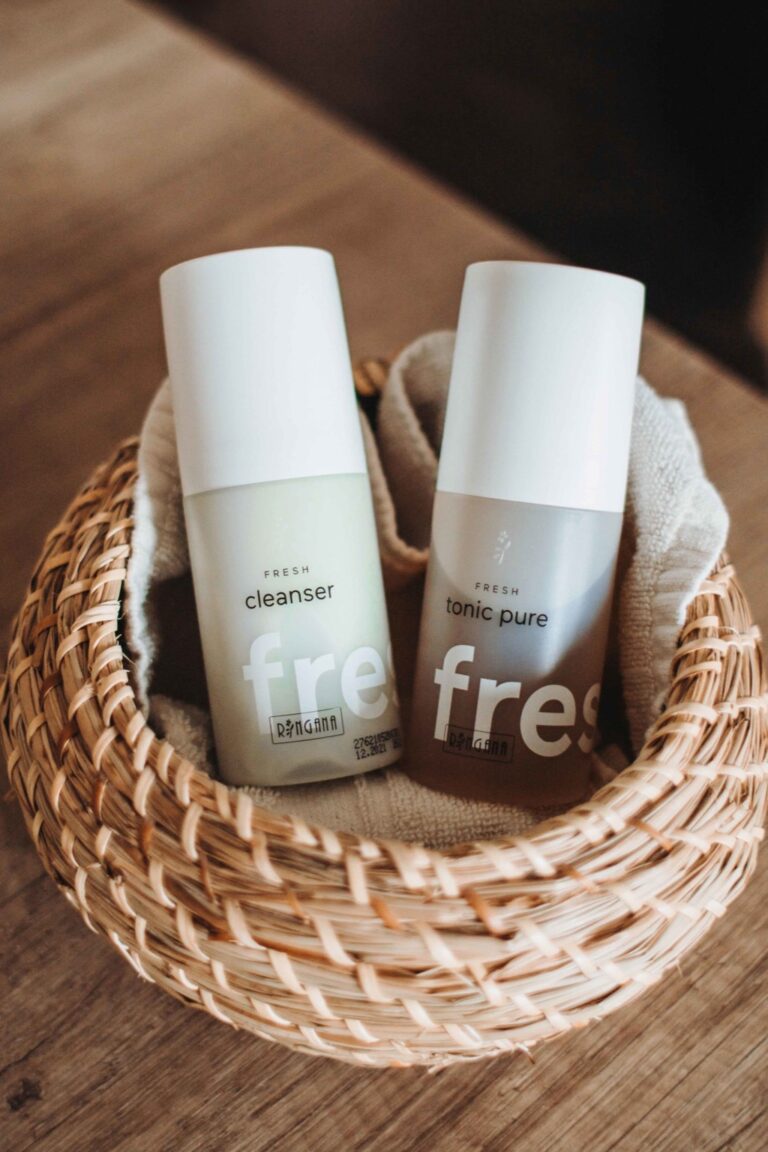 RINGANA FRESH cleanser and toner bottles in a woven basket
